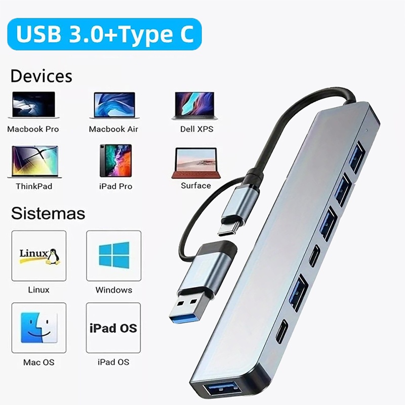 2 In 1 USB3.0 Hub 7 Port Type  - Laptop Accessories Usb ulasan dan harga