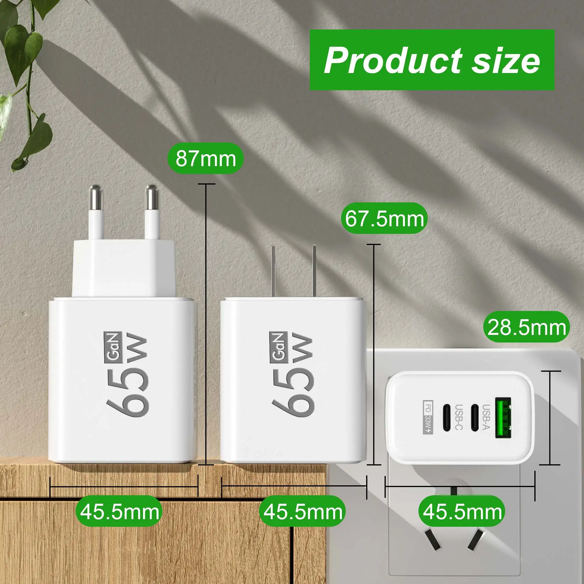 Foldable 65W GaN 3‑Port USB‑C  - Laptop Accessories Usb ulasan dan harga